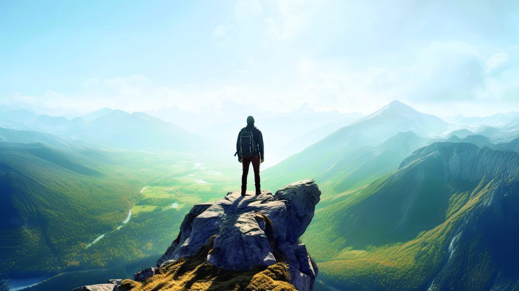 Wanderer auf der Spitze eines Berges